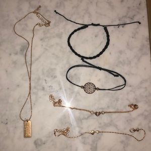 Gold and black necklace and bracelet bundle